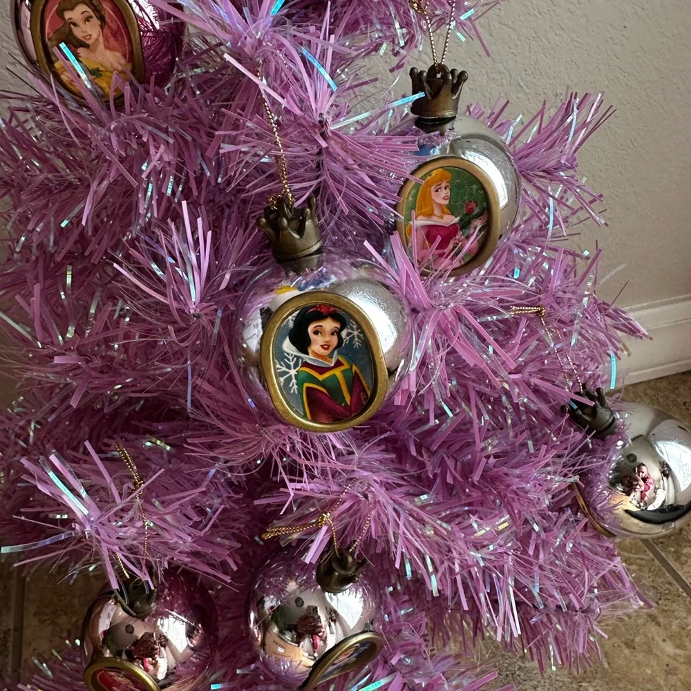 Pink Tinsel Christmas Tree with Blue Topper